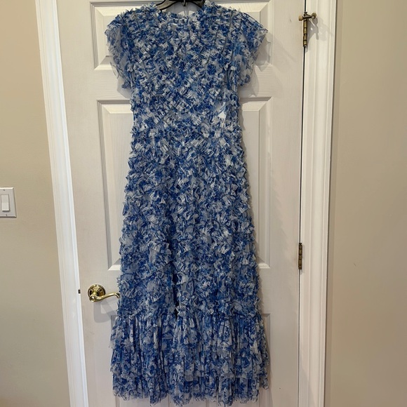 MAC DUGGAL HIGH NECK RUFFLE CAP SLEEVE FLORAL DRESS - Picture 2 of 4